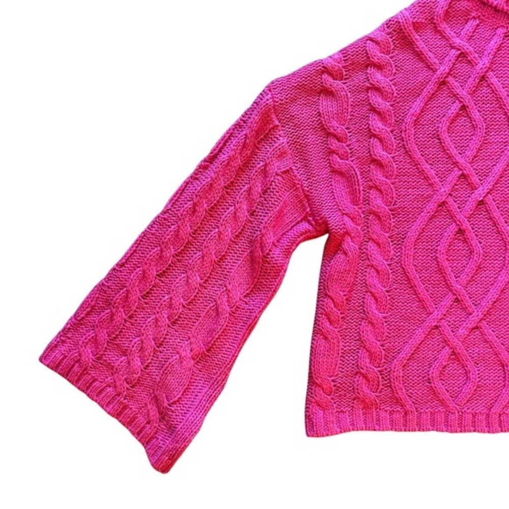 Judith March‎ Hot Pink Cable Knit Turtleneck Cropped Sweater Whimsy Cottagecore - Picture 5 of 6